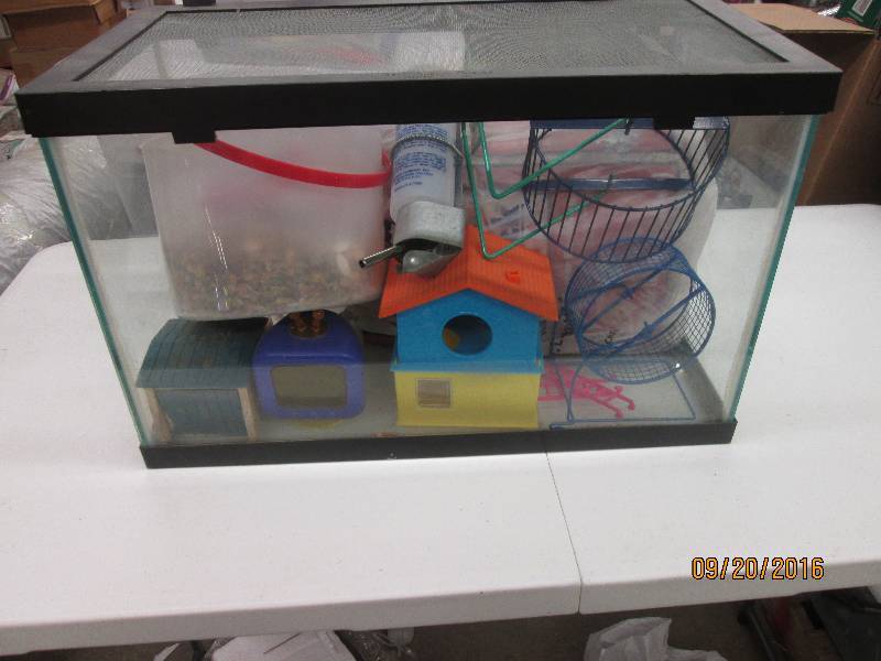lot 116 image: hampster glass cage with hampster w...