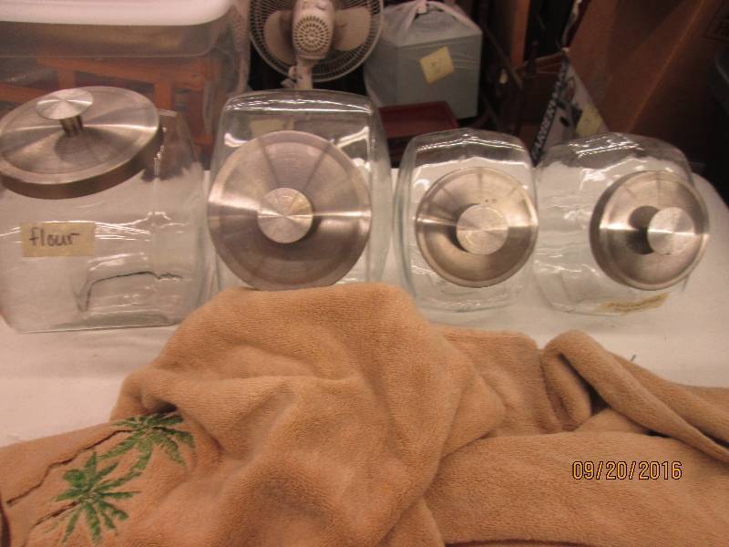 lot 134 image: 4 glass storage canisters with 2 to...
