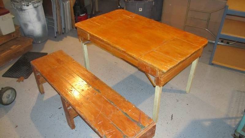 lot 12 image: Antique Painted Farm Table wMatching Bench
