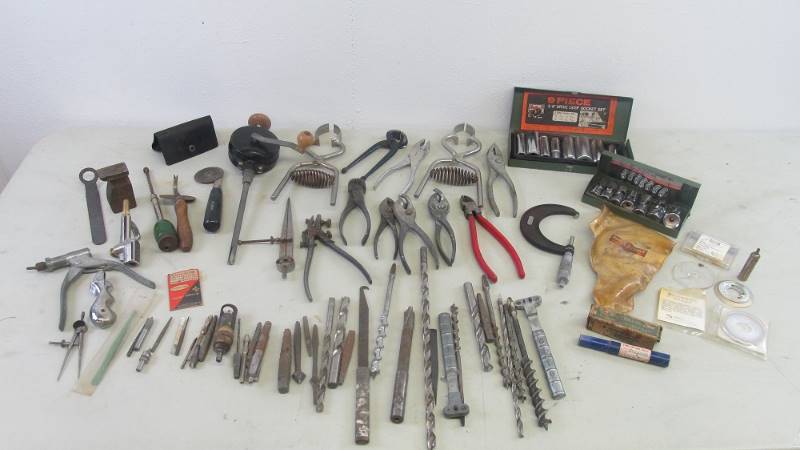 lot 44 image: Large Lot of Vintage Hand Tool, Bits, Sockets etc.