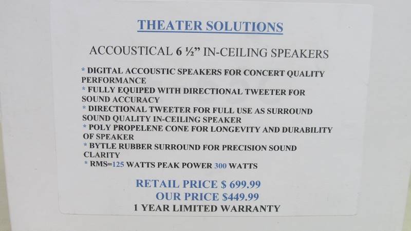 lot 57 image: NIB Theater Solution In-Ceiling Speaker Set