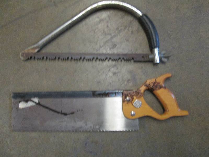 lot 46 image: 1 wood handle saw 19 long and 1 me...