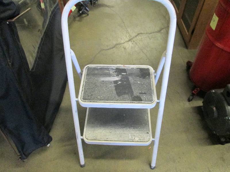 lot 83 image: white metal folding step stool with...
