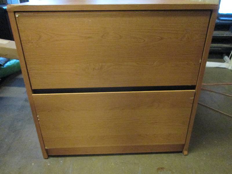 Wood 2 drawer filing cabinet 29" wi  John Deere Mower 