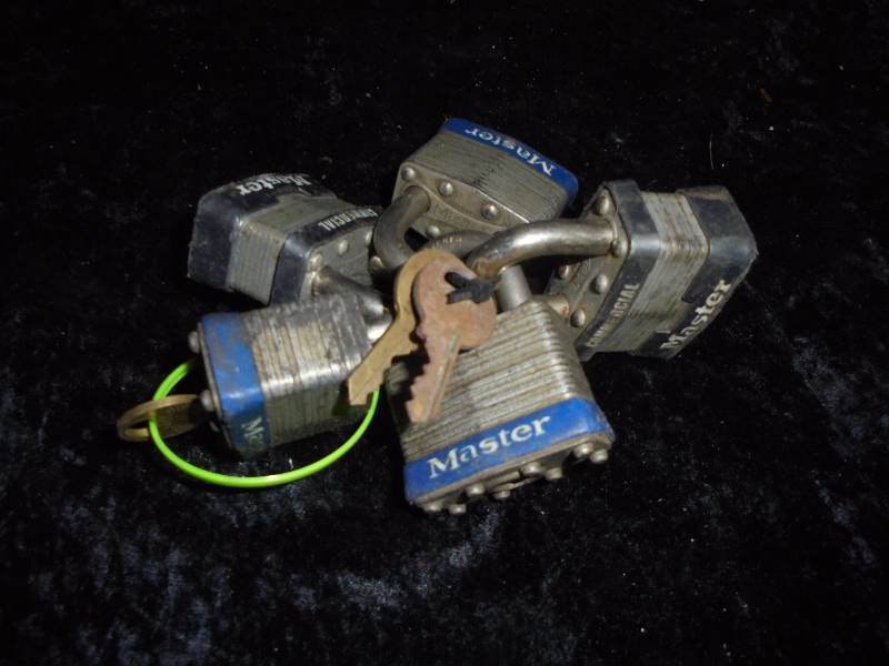 Set of 5 Master Locks, Keyed Alike, Extra Keys