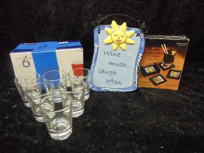 shot glasses, coasters, winelaugh often