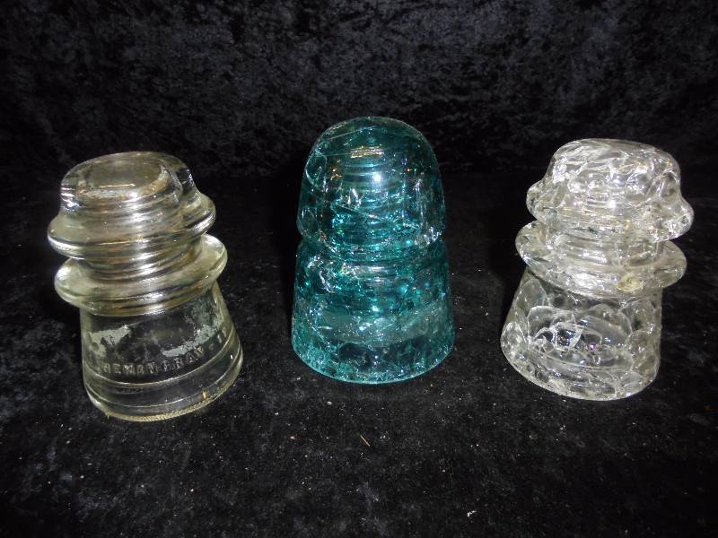 lot -green & clear glass insulators