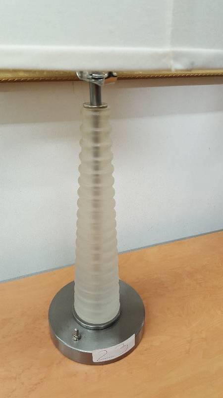 lot 35 image: 2 Modern Tables. Brushed Nickle and Glass.  Includes shades