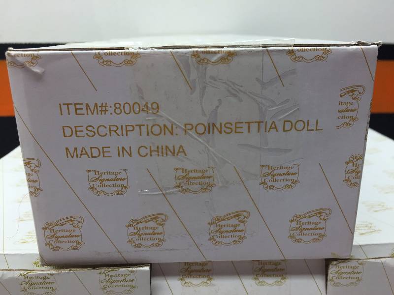 HERITAGE SIGNATURE COLLECTION PORCELAIN DOLLS - POINSETTIA DOLL AND TRIO OF ANGELS