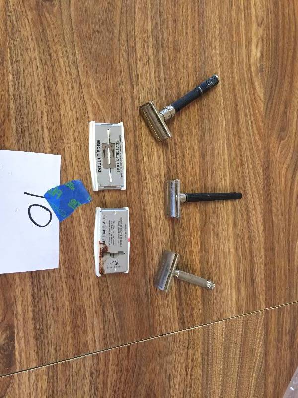 THREE DOUBLE SIDED RAZOR BLADES ALL IN GOOD SHAPE