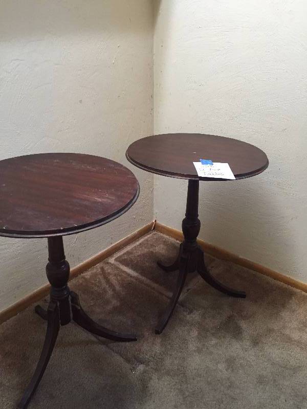 TWO PEDESTAL END TABLES