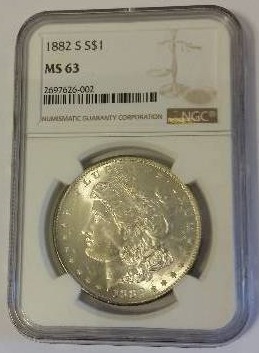 NGC Certified 1882-S (San Francisco Mint) Morgan Silver Dollar in MS63 Condition