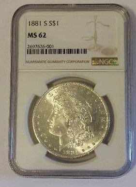 NGC Certified 1881-S Morgan Silver Dollar in MS62 Condition