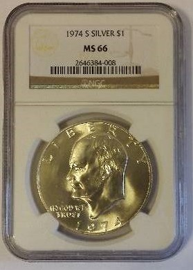 NGC Certified 1974-S Eisenhower Silver Dollar in MS66 Condition