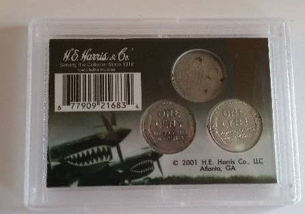 1943 Philadelphia, Denver and San Francisco Steel Wartime Emergency Issue Pennies in a Decorative Holder