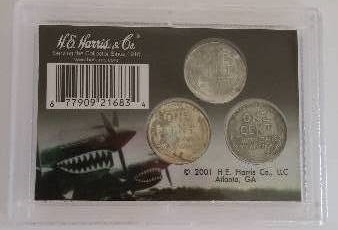 1943 Philadelphia, Denver and San Francisco Steel Wartime Emergency Issue Pennies in a Decorative Holder