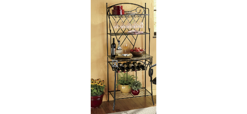 Bakers Rack with Wine Shelf open b...