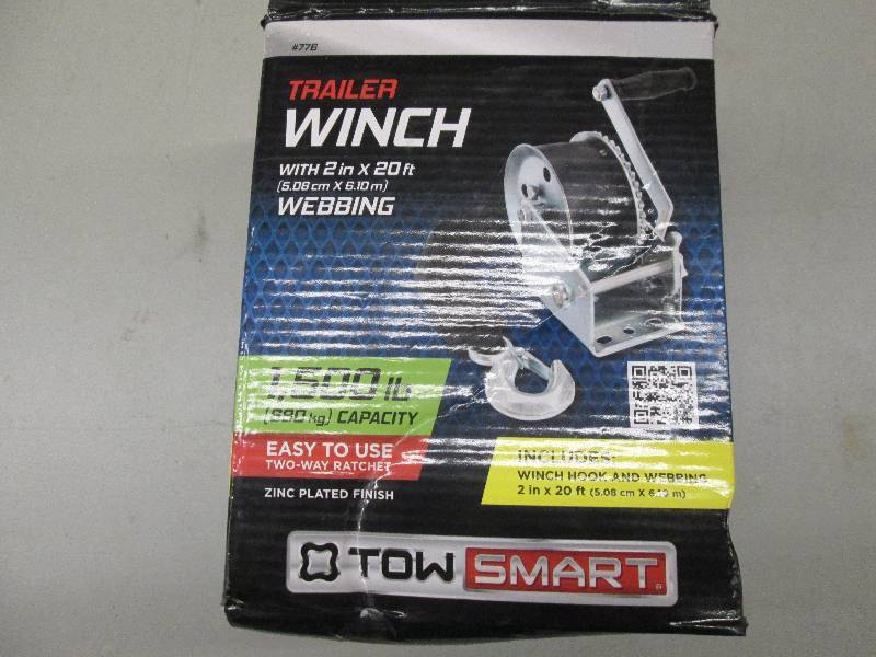 lot 98 image: 1500lb trailer winch with 2x20 foo...