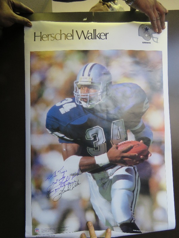 Signed football poster-Herschel Walker