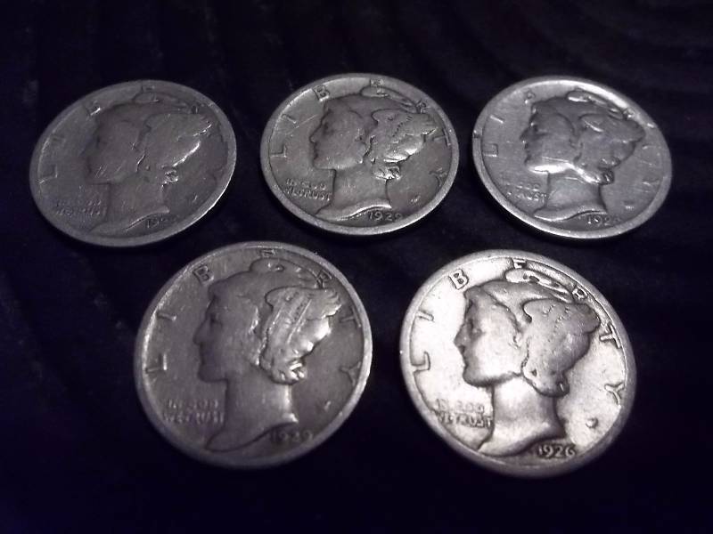 1940, 1941, 1942 S, 1944 S, 1945 S Mercury Dimes