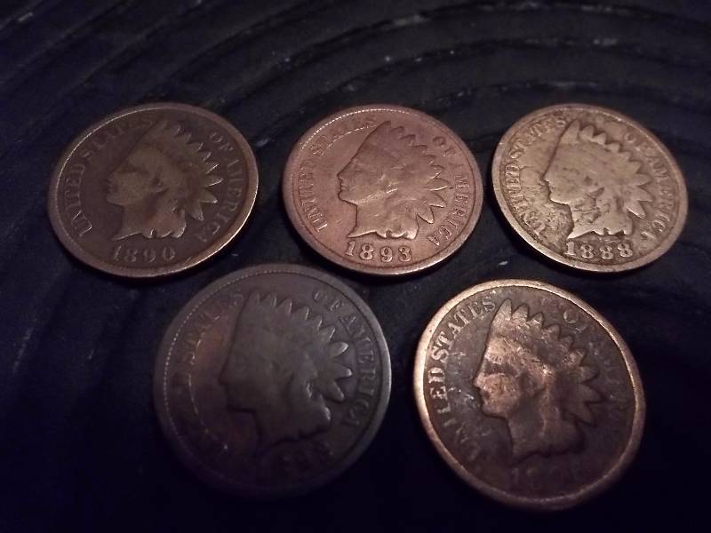 1888, 1890, 1892, 1893, 1896 Indian Head Cents
