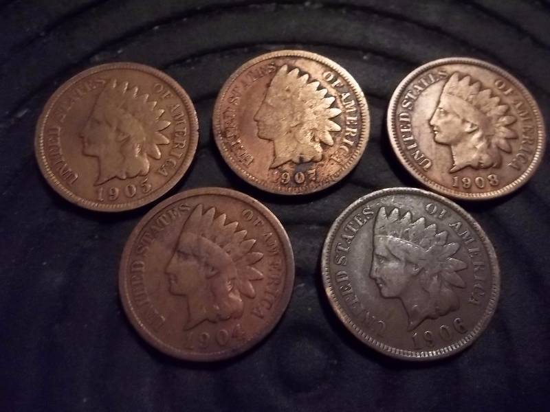 1904, 1905, 1906, 1907, 1908 Indian Head Cents