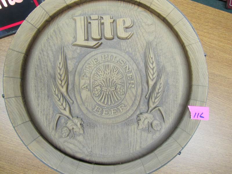 Miller Lite Plastic Beer Barrel Top & Miller Lighted Sign