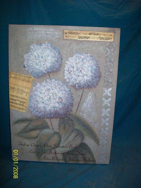 lot 32 image: Floral Canvas by Home Interior Artist Joan Cole. 18 x 24 Textured Painting on Stretched Canvas