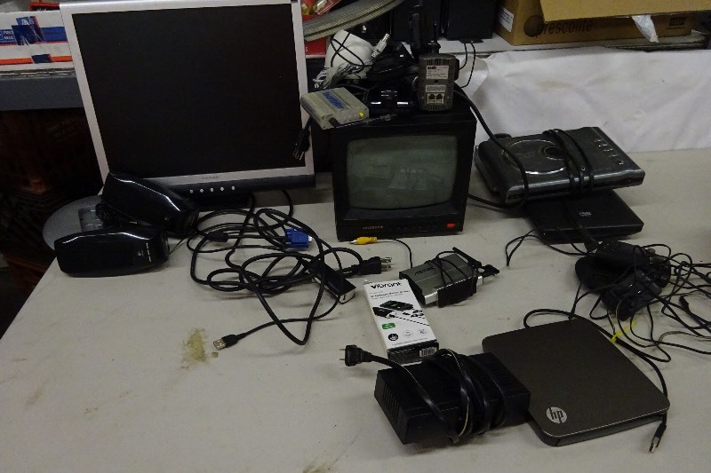 lot 15 image: Monitor, Security monitor, security camera, 3 dvd player, Antenna booster