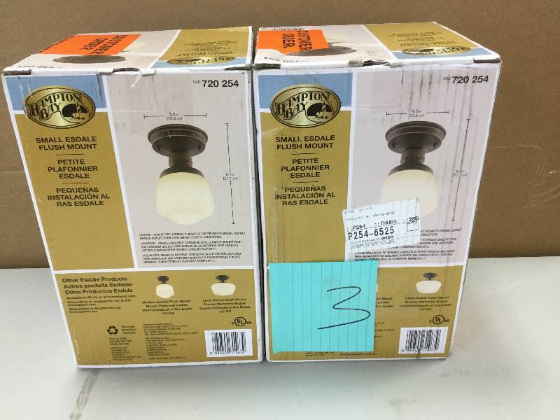 lot 3 image: Lot of 2 Hampton Bay Small Esdale Flush Mounts - open boxes never used