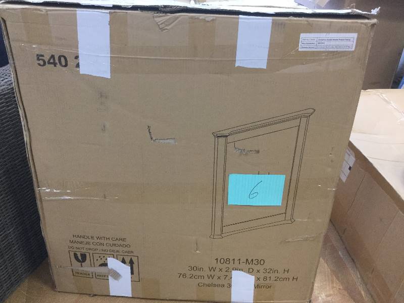 lot 6 image: Pegasus 10811-M30 Chelsea 32 in. L x 30 in. W Mirror in Chestnut Never used in original box stock picture used to display item
