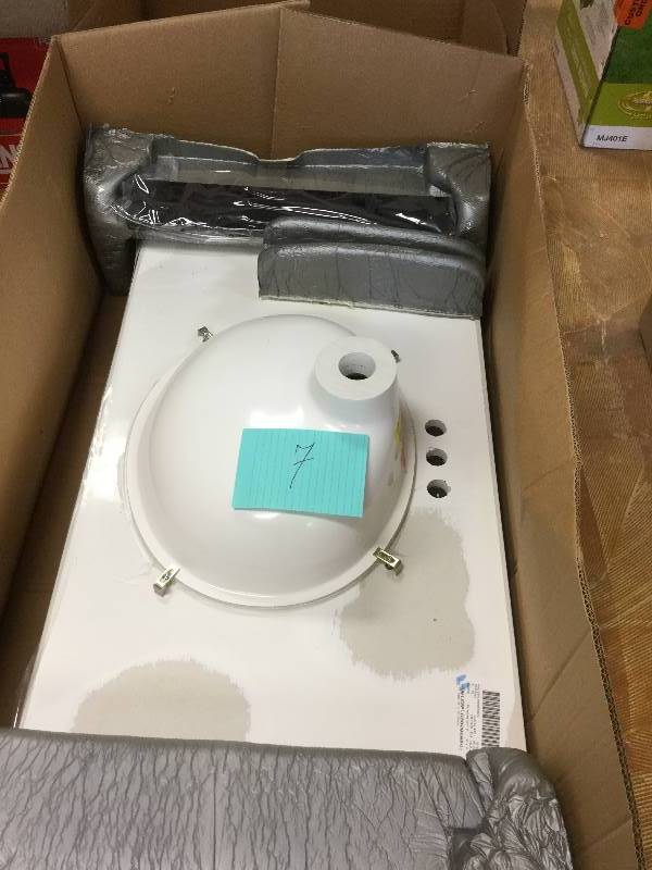 lot 7 image: Glacier Bay 37 in. x 22 in. Colorpoint Vanity Top in Black with White Bowl in original box never used stock photo and actual used to display item