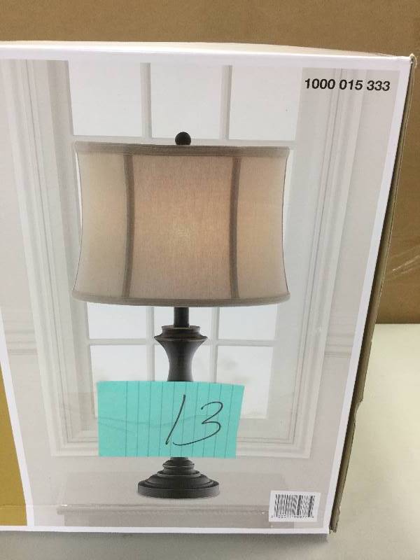 lot 13 image: Hampton Bay Candler 25.75 in. Oil Rubbed Bronze Table Lamp-18823-000 in original box never used stock and actual photos used