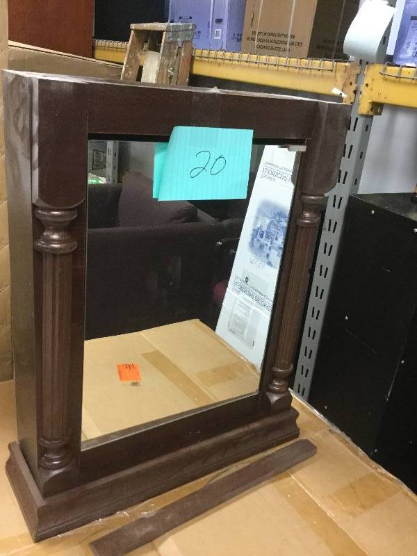lot 20 image: St Paul Valencia 22 in. x 26 in. Surface-Mount Medicine Cabinet in Glazed Hazelnut in original box never used stock and actual pictures used