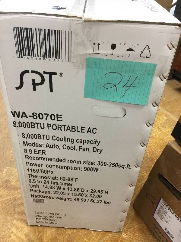 lot 24 image: SPT 8,000 BTU Portable Air Conditioner in original box never used