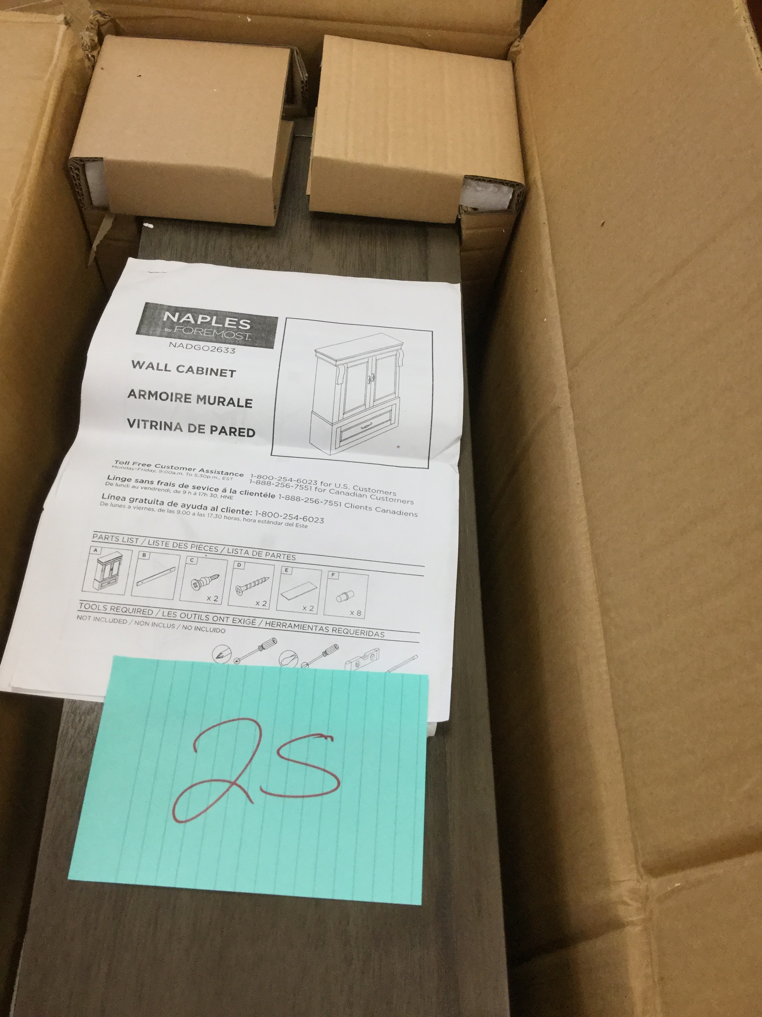 lot 25 image: Foremost Naples 26 in. W x 32 in. H Wall Cabinet in Distressed Grey in original box never used stock and actual pictures used to display item