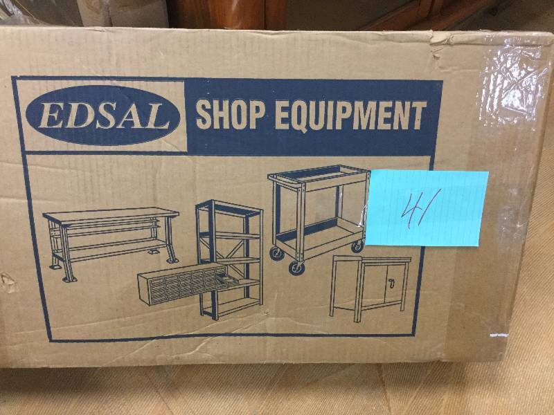 lot 41 image: Edsal 16 in. W x 30 in. D x 32 in. H Steel Service Cart new in box stock and actual photos used