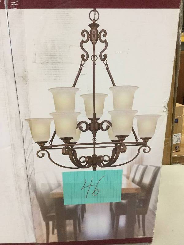 lot 46 image: Home Decorators 9 Light Chandelier Fairview Collection Never used in original box