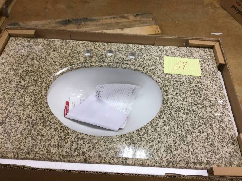lot 67 image: Pegasus 37 in. Granite Vanity Top in Montesol with White Bowl never used