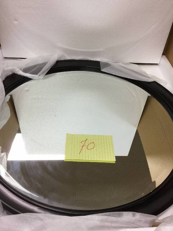 lot 70 image: Belle Foret Parkaire 30 in. W x 30 in. H Single Wall Hung Mirror in Antique Black New in original Box