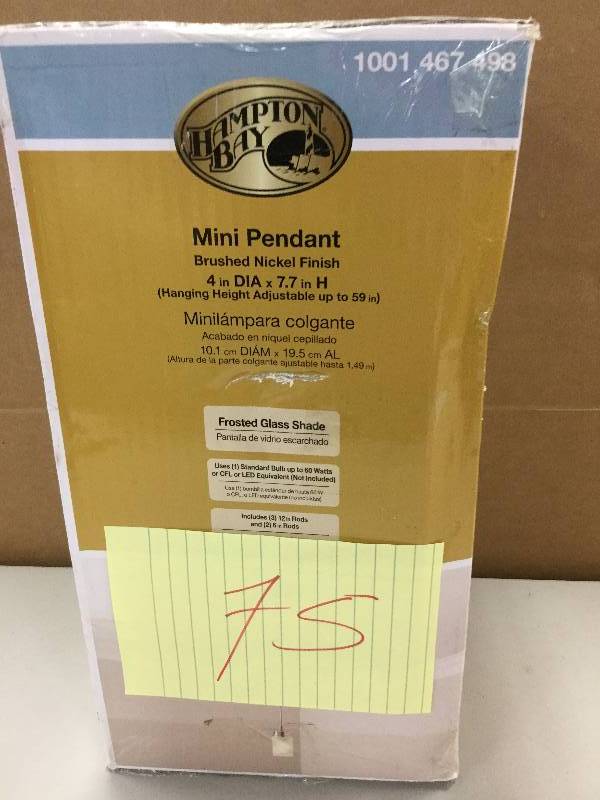 lot 75 image: Hampton Bay Mini Pendant in original Box Never used