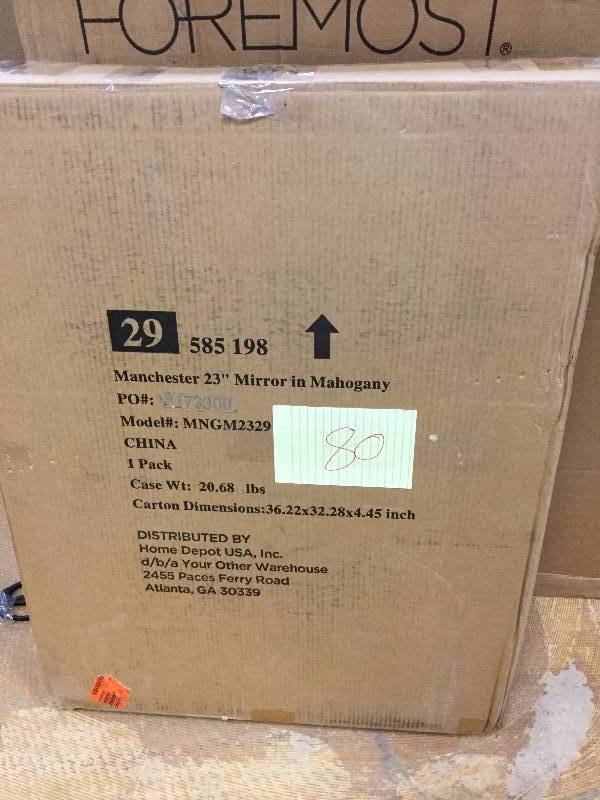 lot 80 image: Home Decorators Collection Manchester 29 in. L x 23 in. W Wall Mirror in Mahogany-MNGM2329 New in original Box