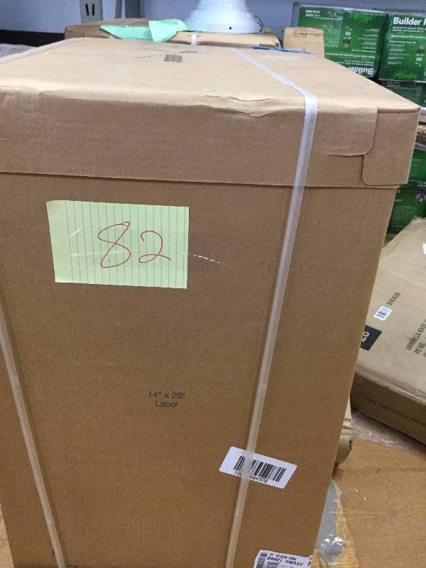 lot 82 image: Glacier Bay Melborn 24-12 in. W x 18-12 in. D Vanity in Java with Marble Vanity Top in Wheat New Sealed Box