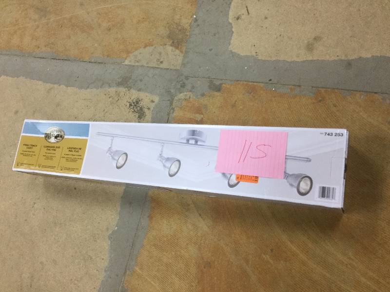 lot 115 image: Hampton Bay Track Lighting 4-Light 34-78 in. Brushed Nickel Fixed Track Lighting in Original Box Never used