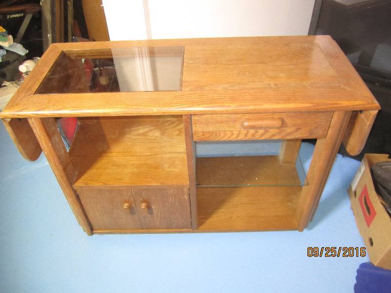 lot 74 image: Glass top drop leaf table, top is 1...