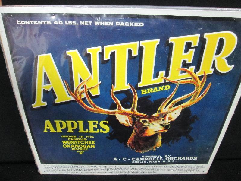 lot 82 image: Collectable Embossed Tin Sign Antler Brand Apples