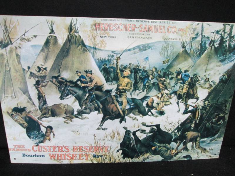 lot 92 image: Custers Reserve Whiskey Tin Sign