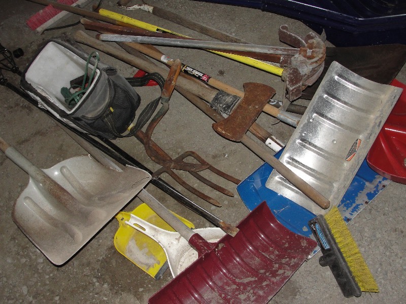 Misc. hand tools, conduit benders, shovels, fruit  pickers etc.