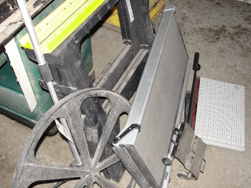 Measuring Wheel, Saw Horses, Walk-up Ramp, Dollie, and Paper Cutter