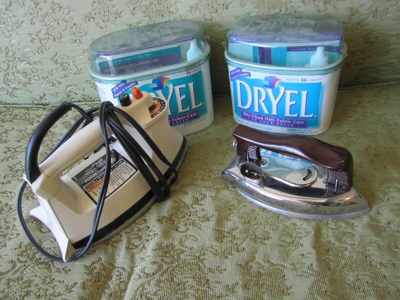 lot 26 image: 2 vintage irons and dry cleaning su...